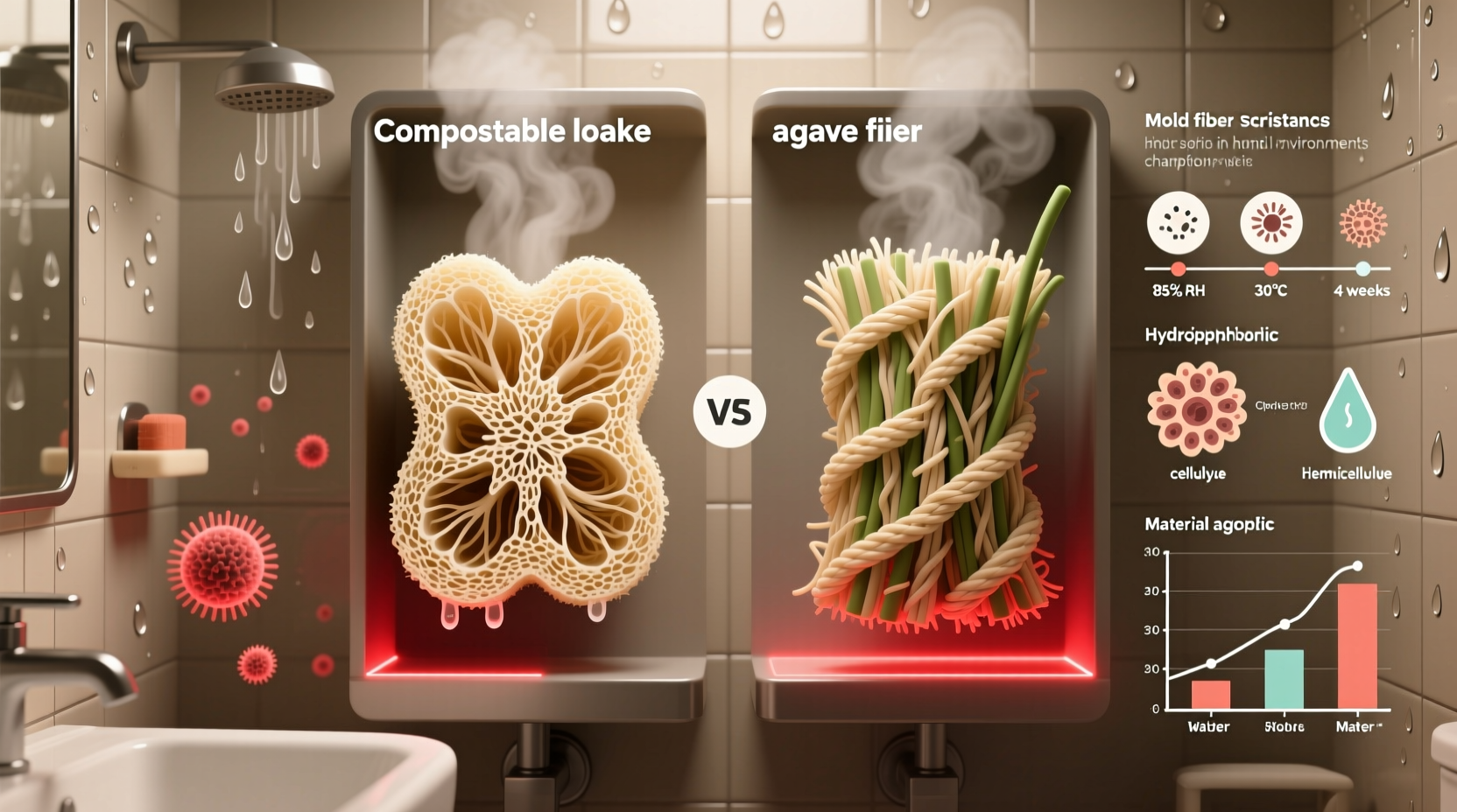 compostable loofah vs agave fiber mold resistance tested
