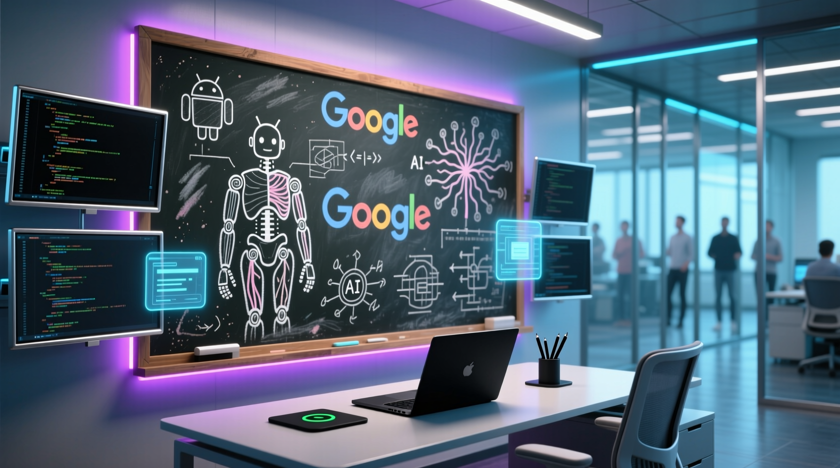 the android themed chalkboard workspace at google hq