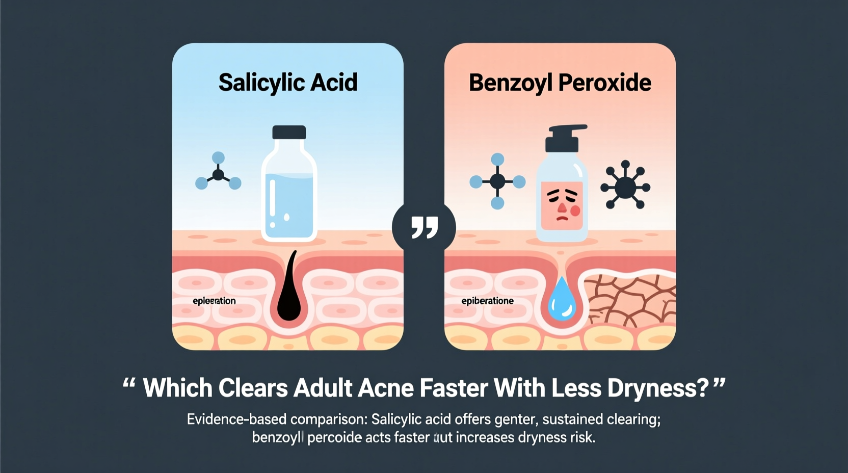 salicylic acid vs benzoyl peroxide which clears adult acne faster with less dryness