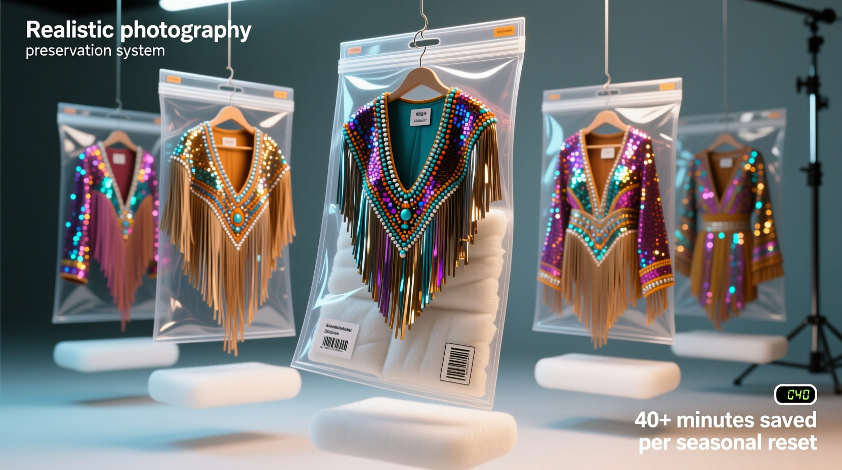 closet organization tips for sequined fringed outfits