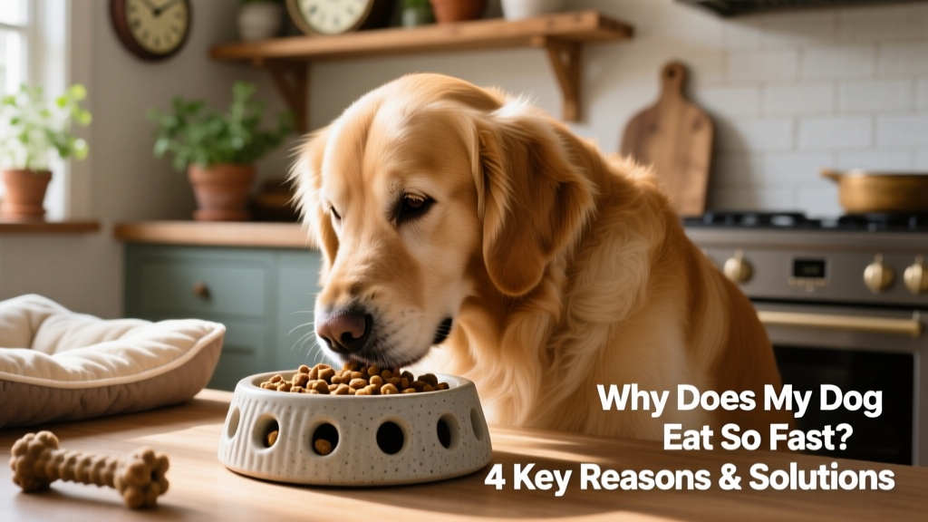 A dog eating from a slow-feeder bowl with kibble visible