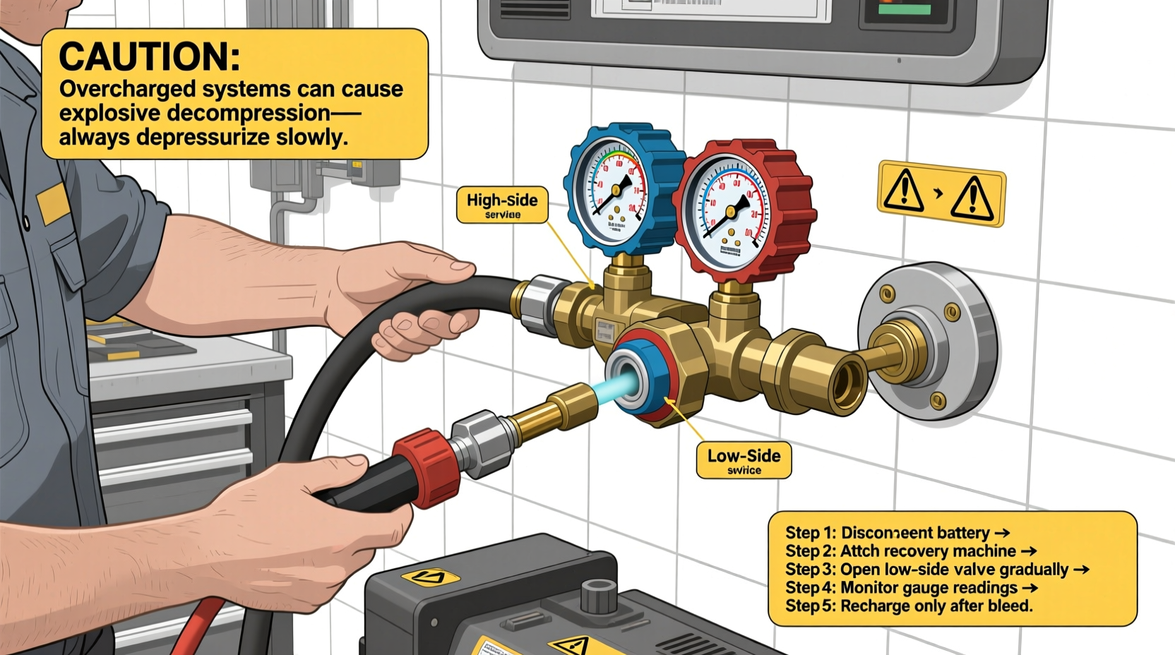 how to bleed off an overcharged car ac