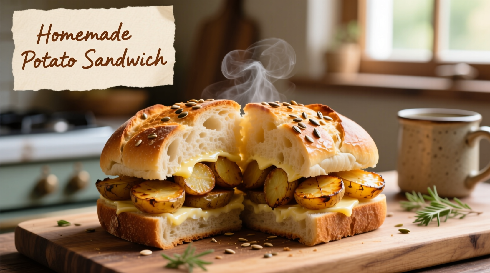 Homemade potato sandwich with golden crust