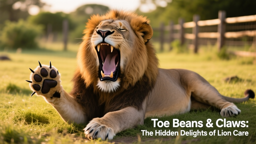Lion yawning and relaxing, showing full face and relaxed posture