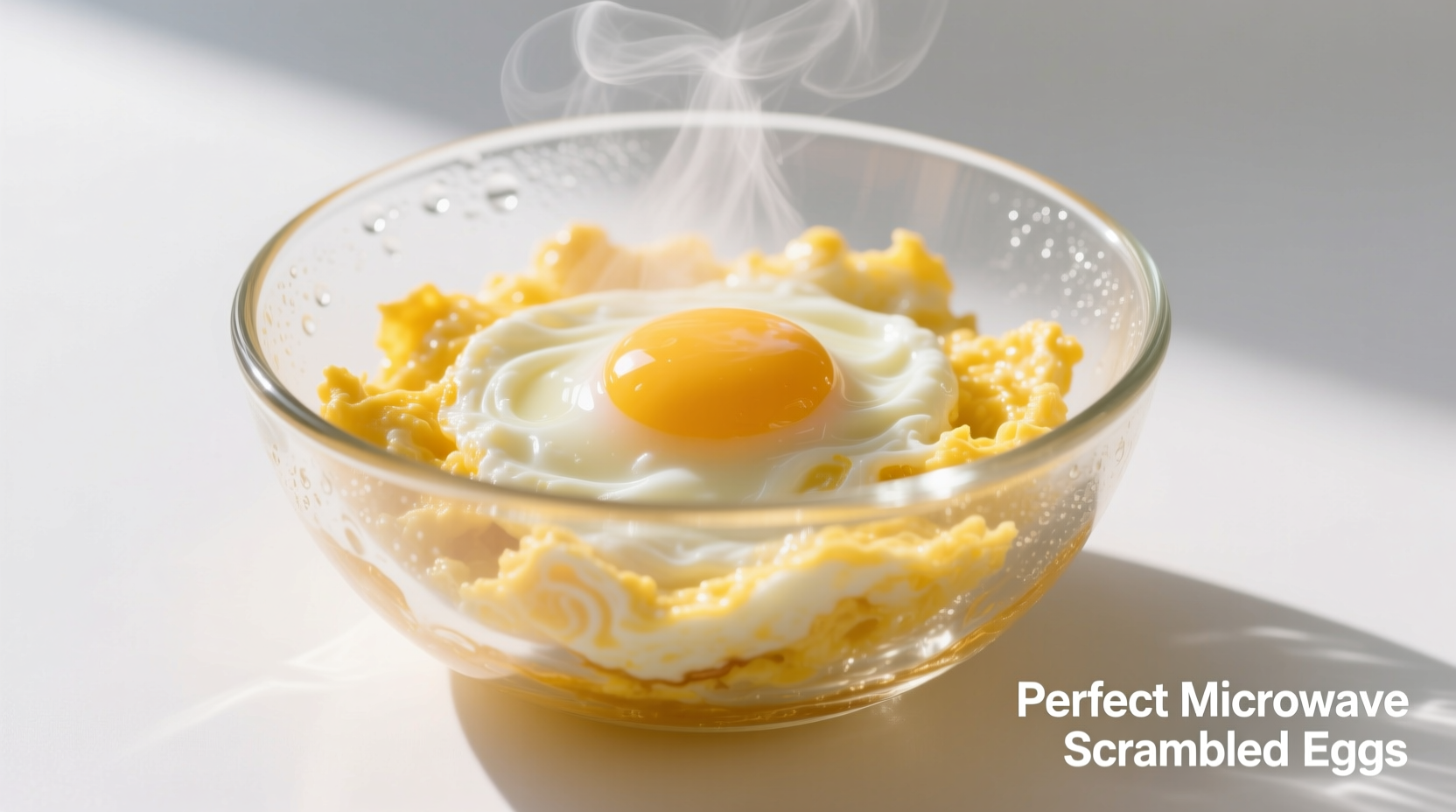 Perfect microwave scrambled eggs in glass bowl