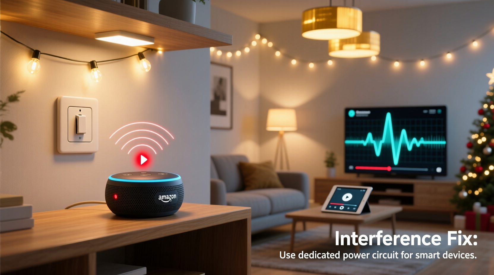 why does my alexa stop playing carols when lights turn on interference fix