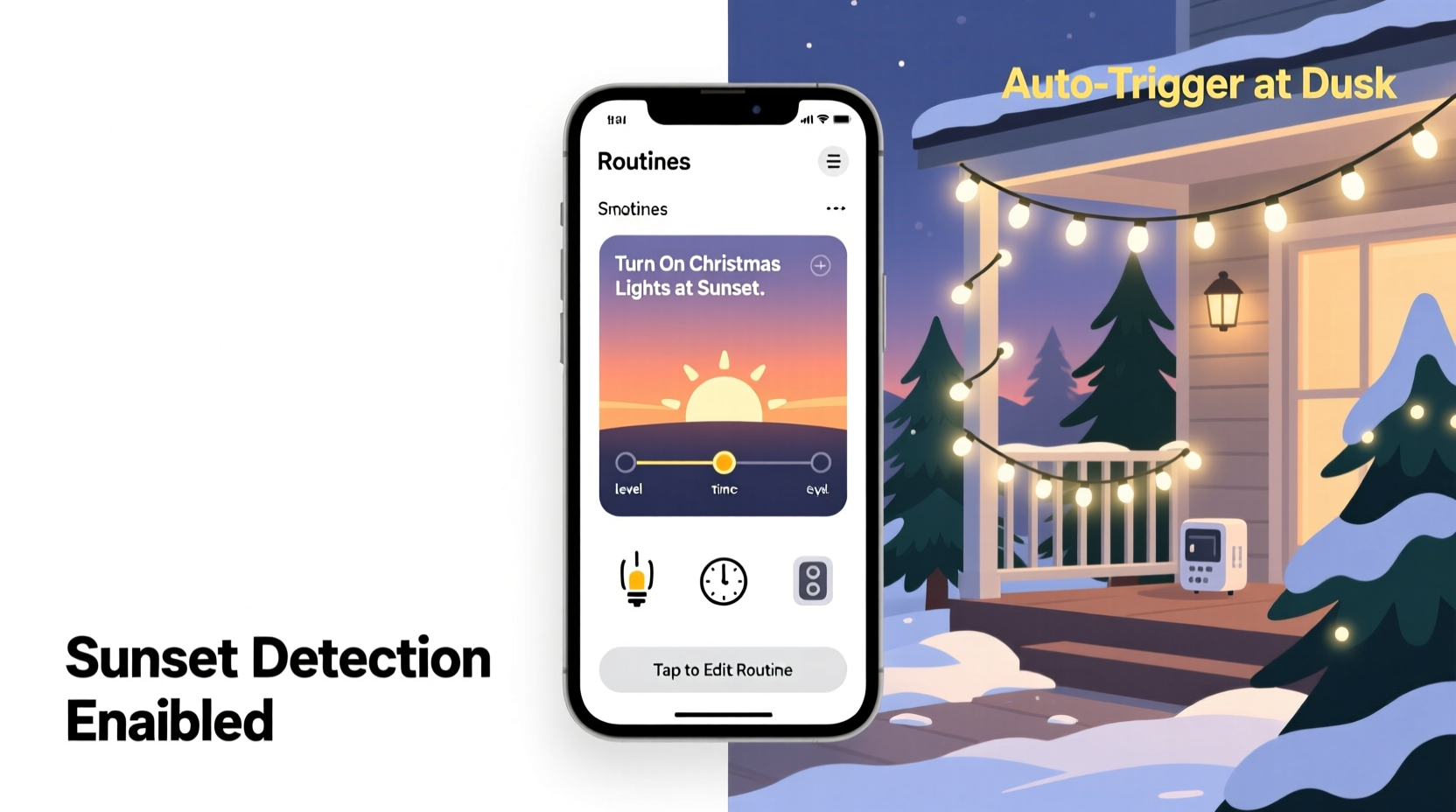 how to use smart home routines to turn on christmas lights at sunset