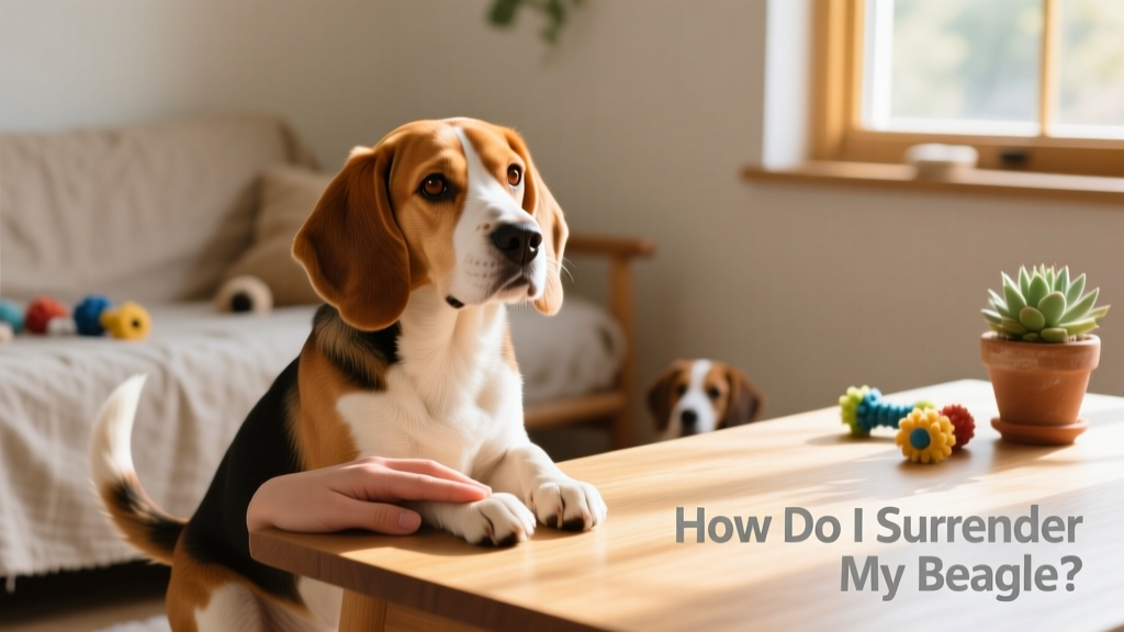 A gentle Beagle sitting calmly beside a person's hand, conveying trust and comfort