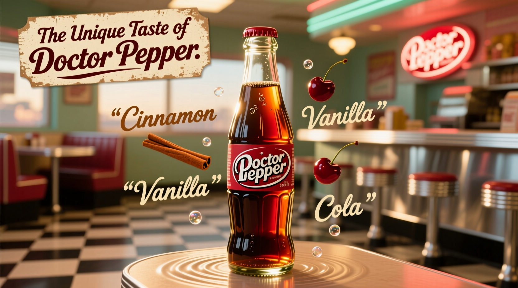 Doctor Pepper bottle showing distinctive flavor notes