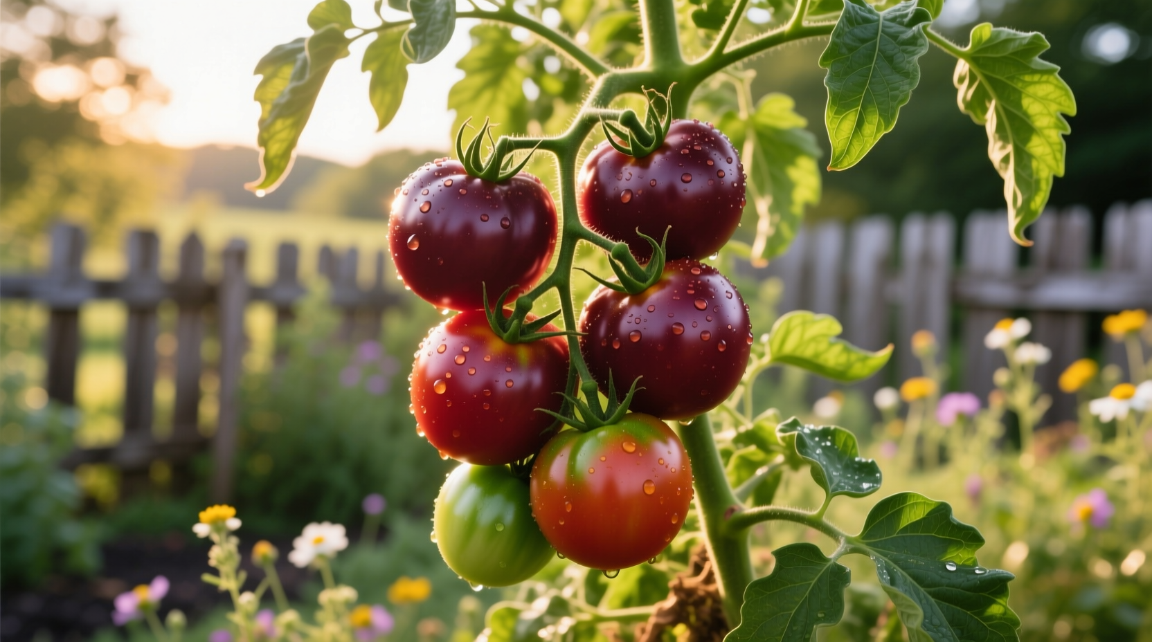 Plum tomatoes growing on vine in Connecticut garden