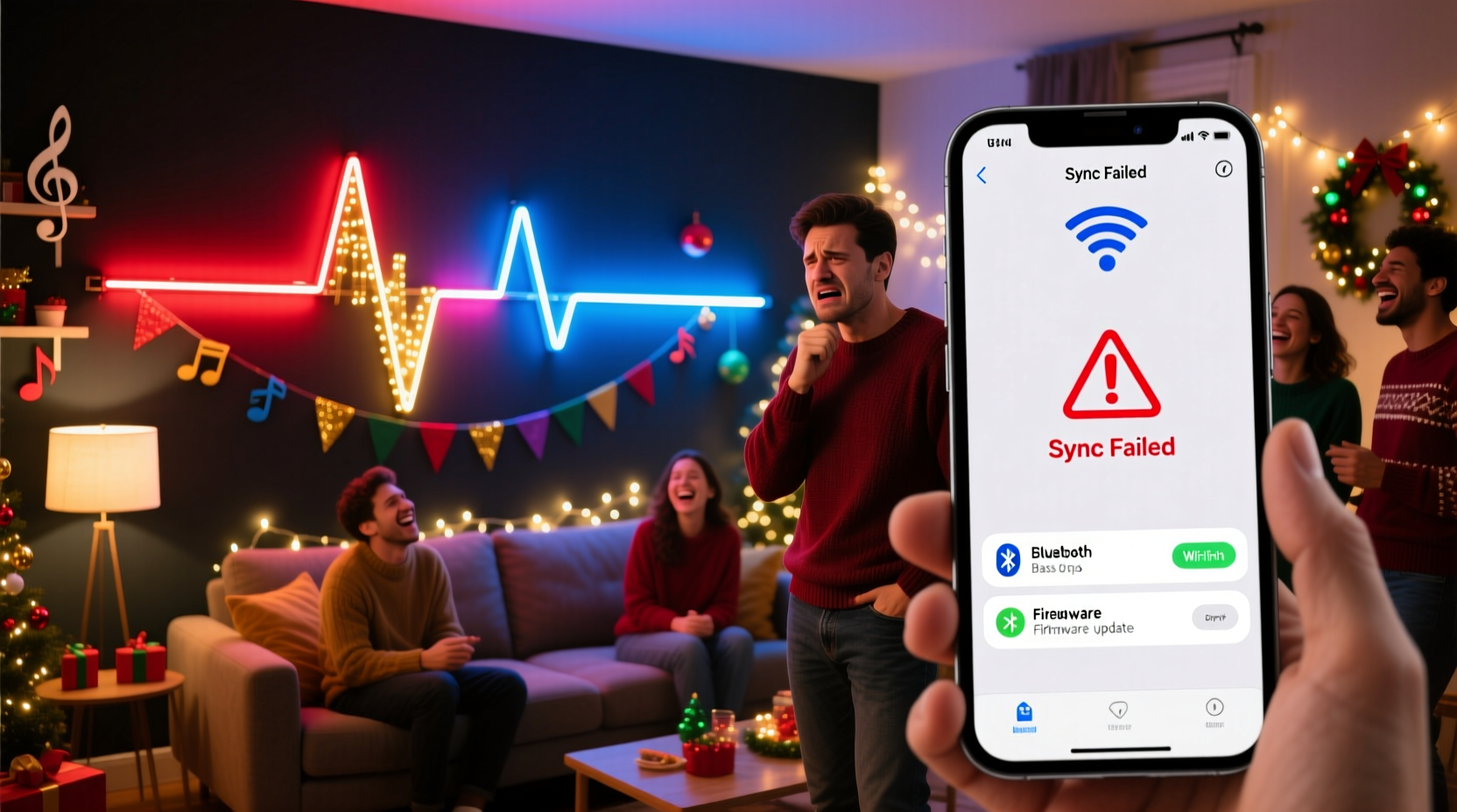 why is my smart light strip not syncing with music during holiday parties