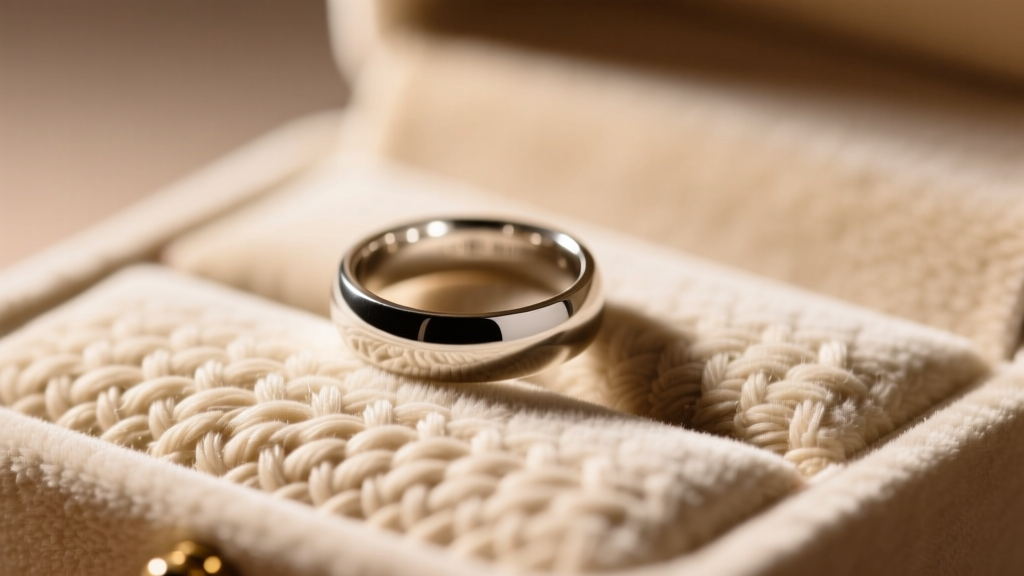 Macro shot of beige velour jewelry box lining showing tight texture, with a silver ring resting under warm studio lighting.