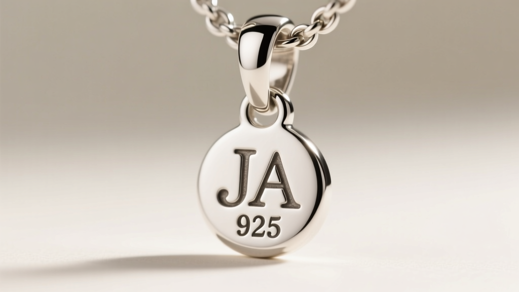 Macro of a James Avery pendant bail showing the stamped JA hallmark and 925 silver maker