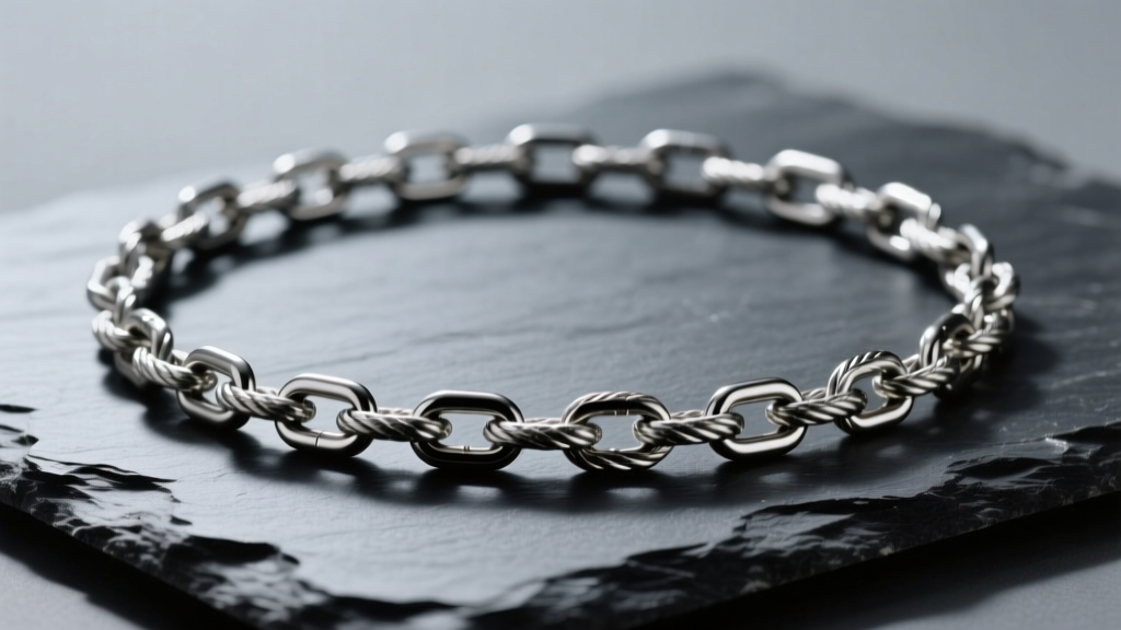 A 20-inch Grade 23 titanium rope chain with a matte finish, draped over dark slate to emphasize its lightweight, fluid drape.
