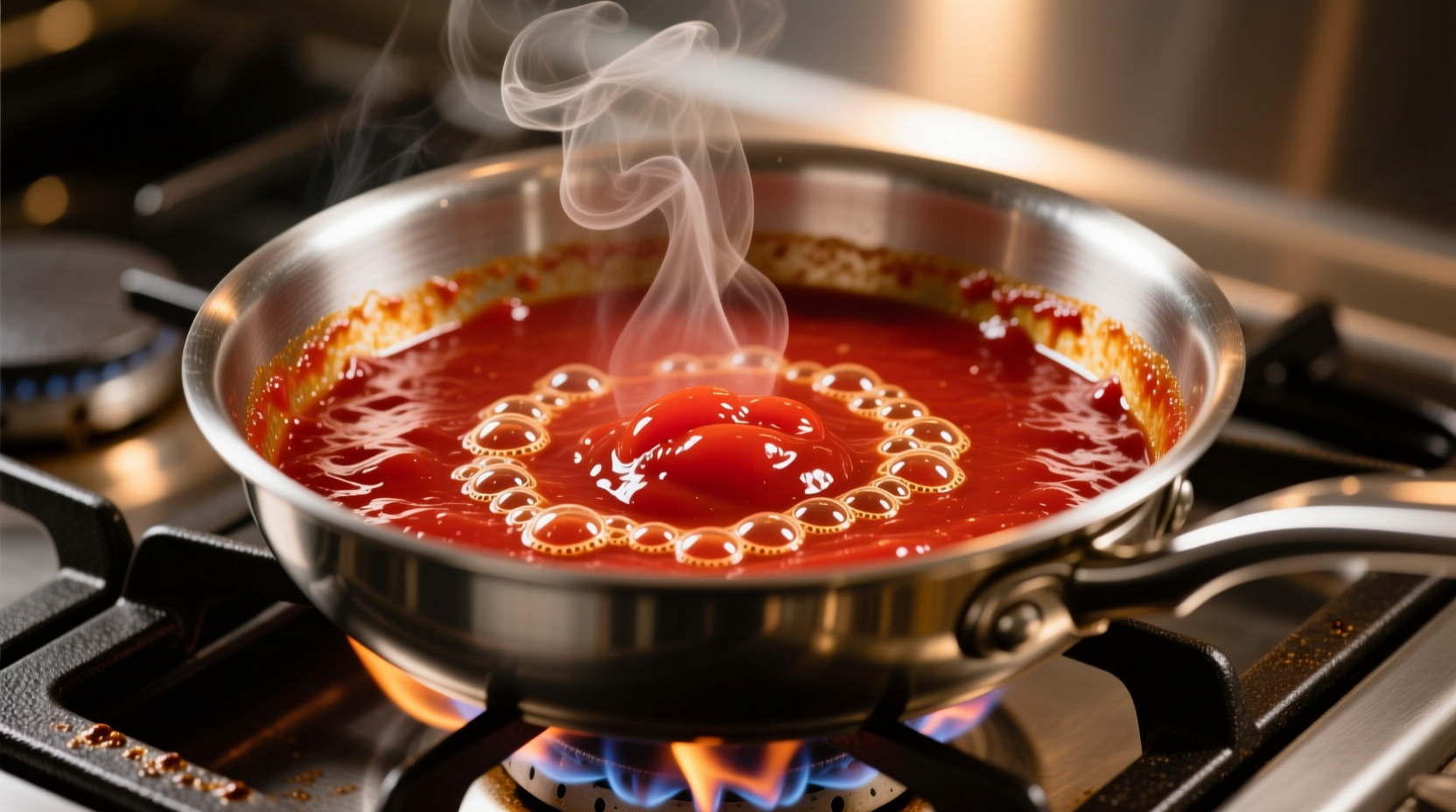 Tomato paste cooking in saucepan