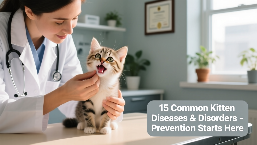 Veterinarian examining a kitten’s mouth and gums during a wellness check