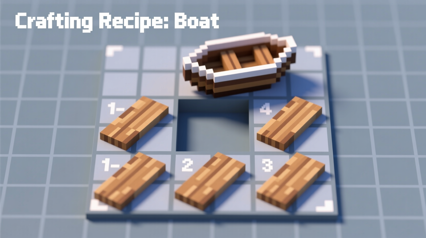 Minecraft crafting grid showing correct boat arrangement