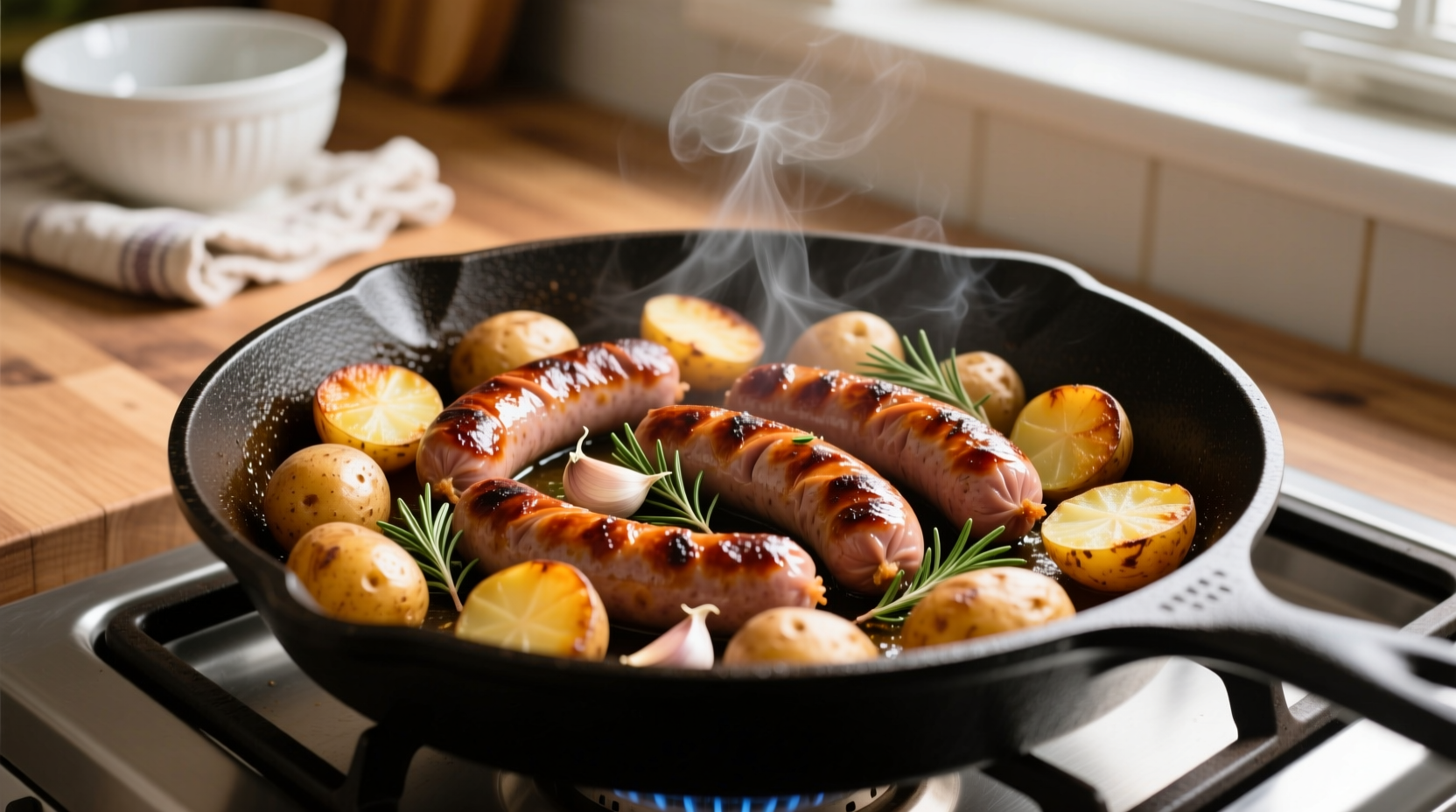 One-pan kielbasa and potatoes golden brown