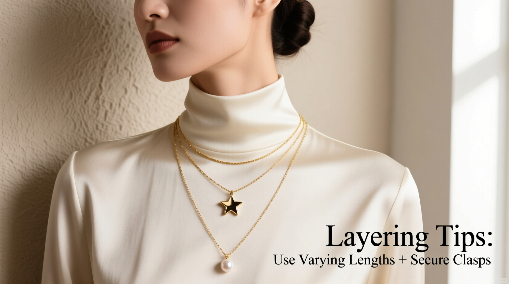 how to style layered necklaces with a high neck top without tangling
