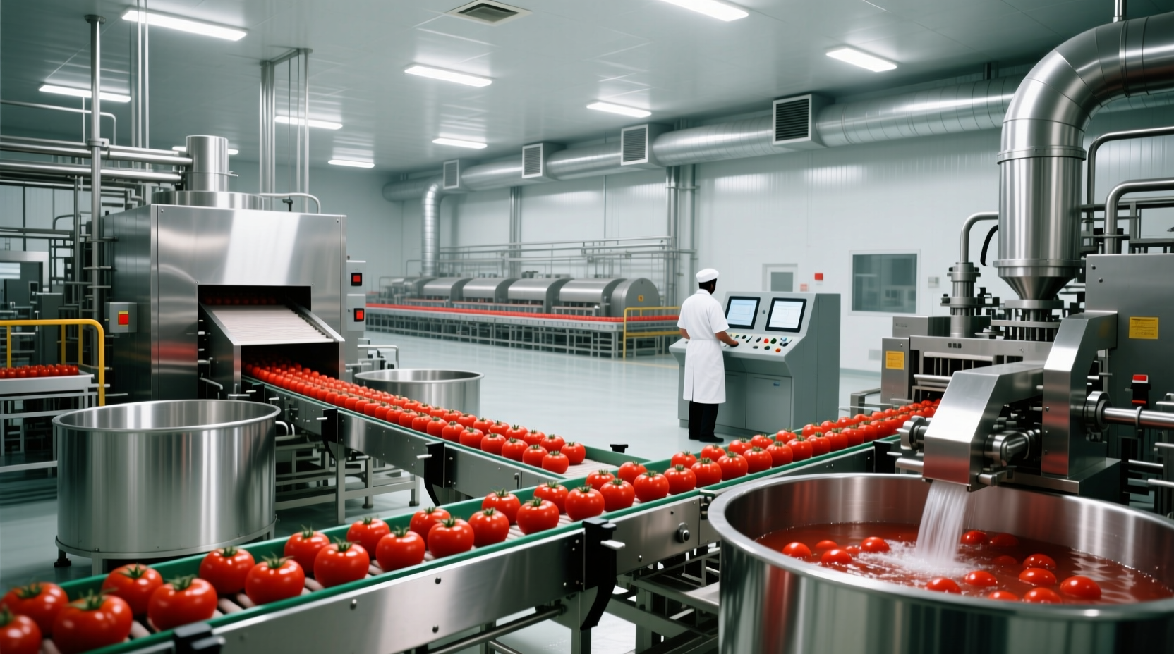 Tomato processing facility with stainless steel equipment