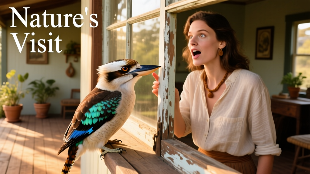 Curious Kookaburra Knocks Politely on Woman's Window Before Staying for a Snack