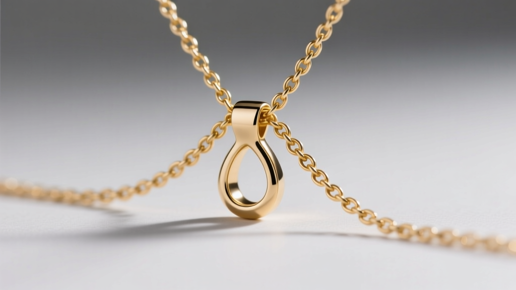 A 1.5mm gold rope chain threaded through a solid teardrop bail, shot against a neutral gray backdrop to show scale and fit.