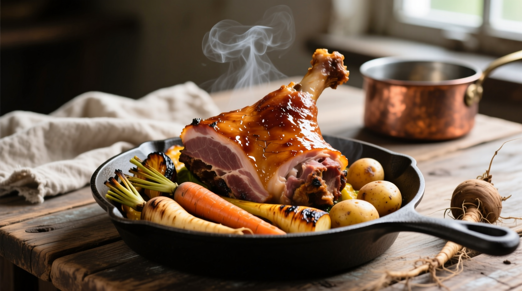 Perfectly cooked ham hocks with vegetables