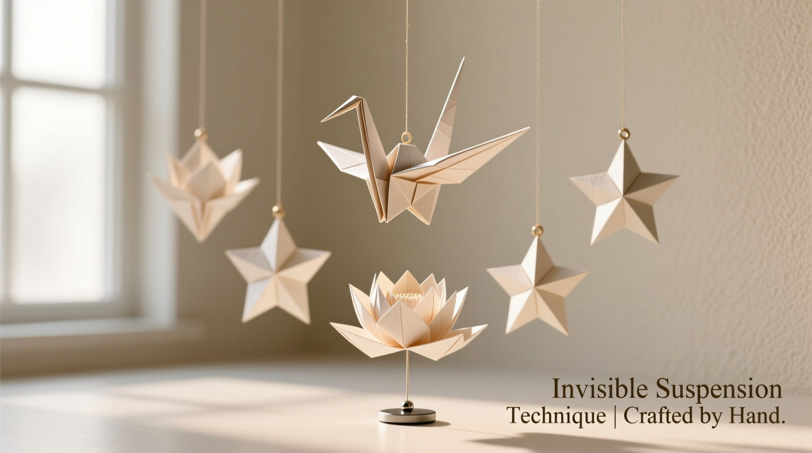 how to hang delicate origami ornaments without visible thread or glue marks