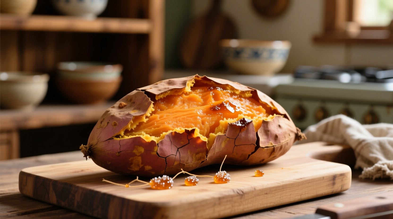 Perfectly baked sweet potato with crispy skin