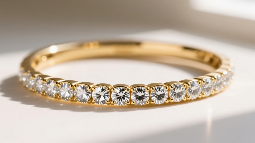 Macro shot of a bezel-set diamond station choker in gold, showing the smooth metal rim surrounding each round brilliant cut stone.
