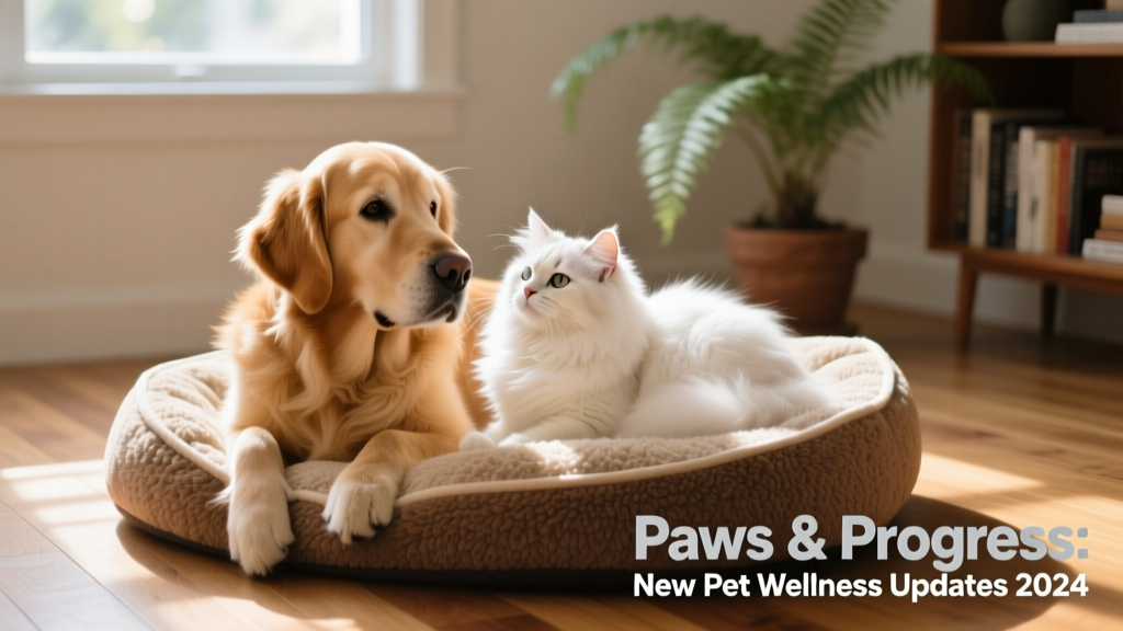 A friendly dog and cat resting together on a soft pet bed