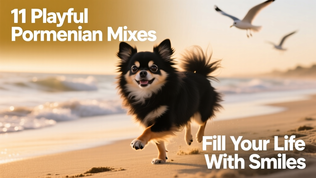 Black Pomchi on beach, Chihuahua Pomeranian mix