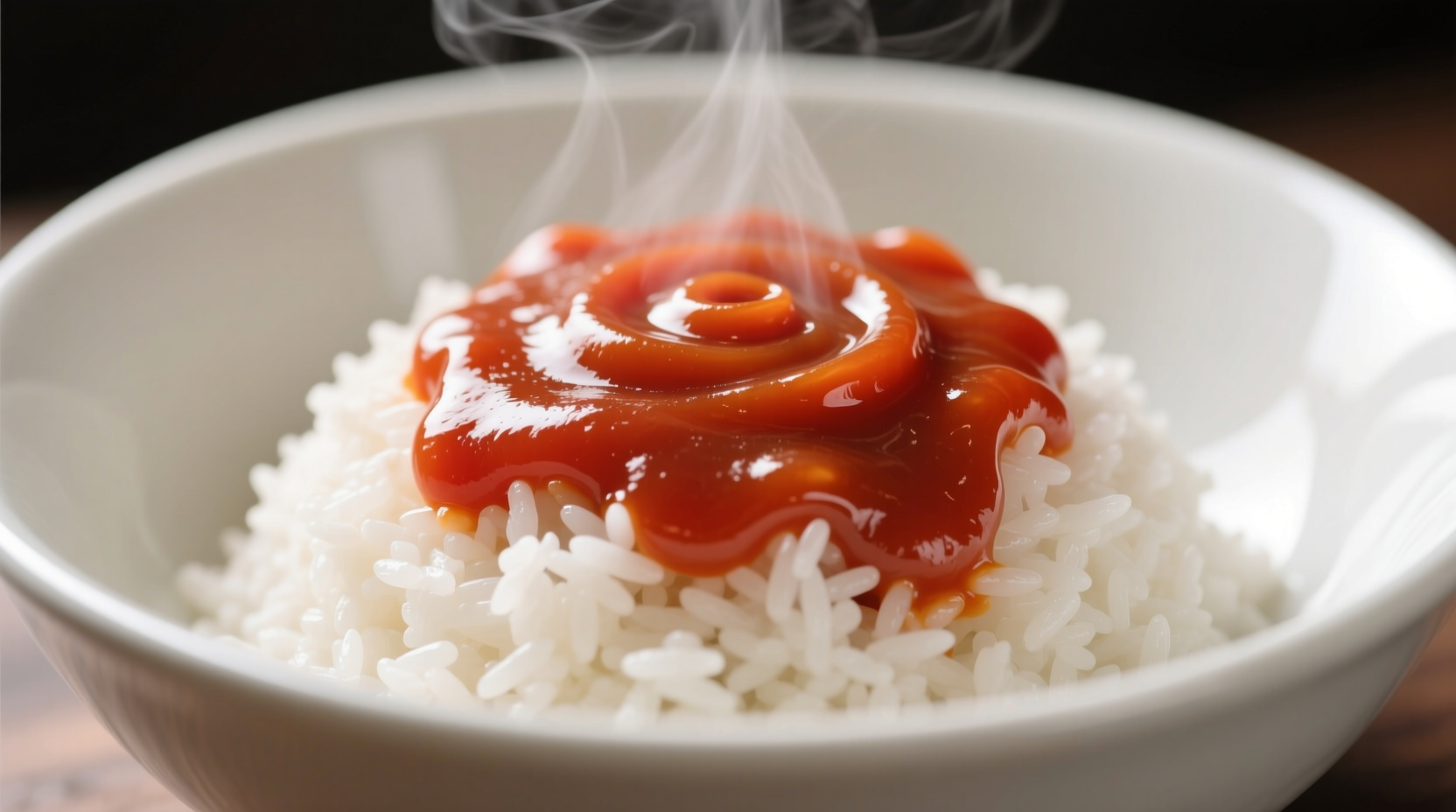 Tomato sauce with rice served in white bowl
