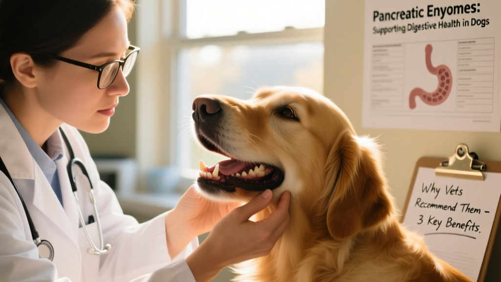 Close-up of a veterinarian examining a dog’s mouth while discussing treatment options
