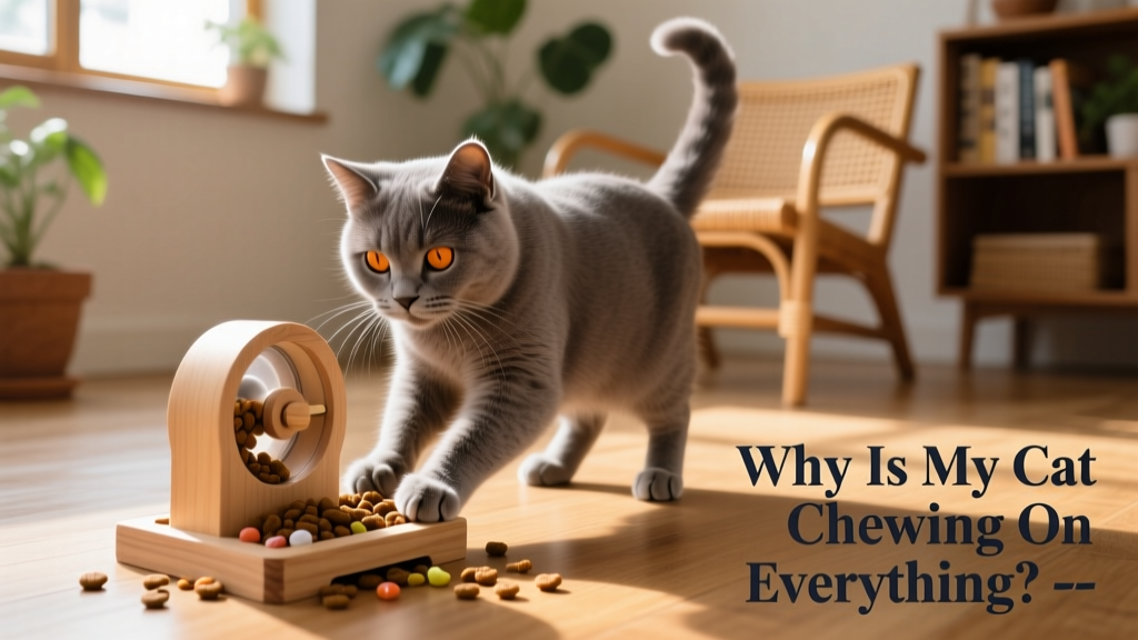 Cat playing intently with a puzzle feeder filled with treats