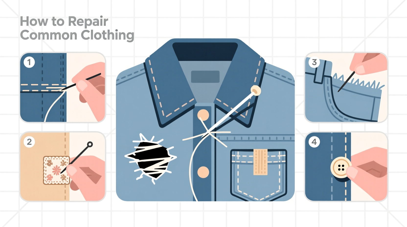 this graphic shows you how to repair common clothing pr