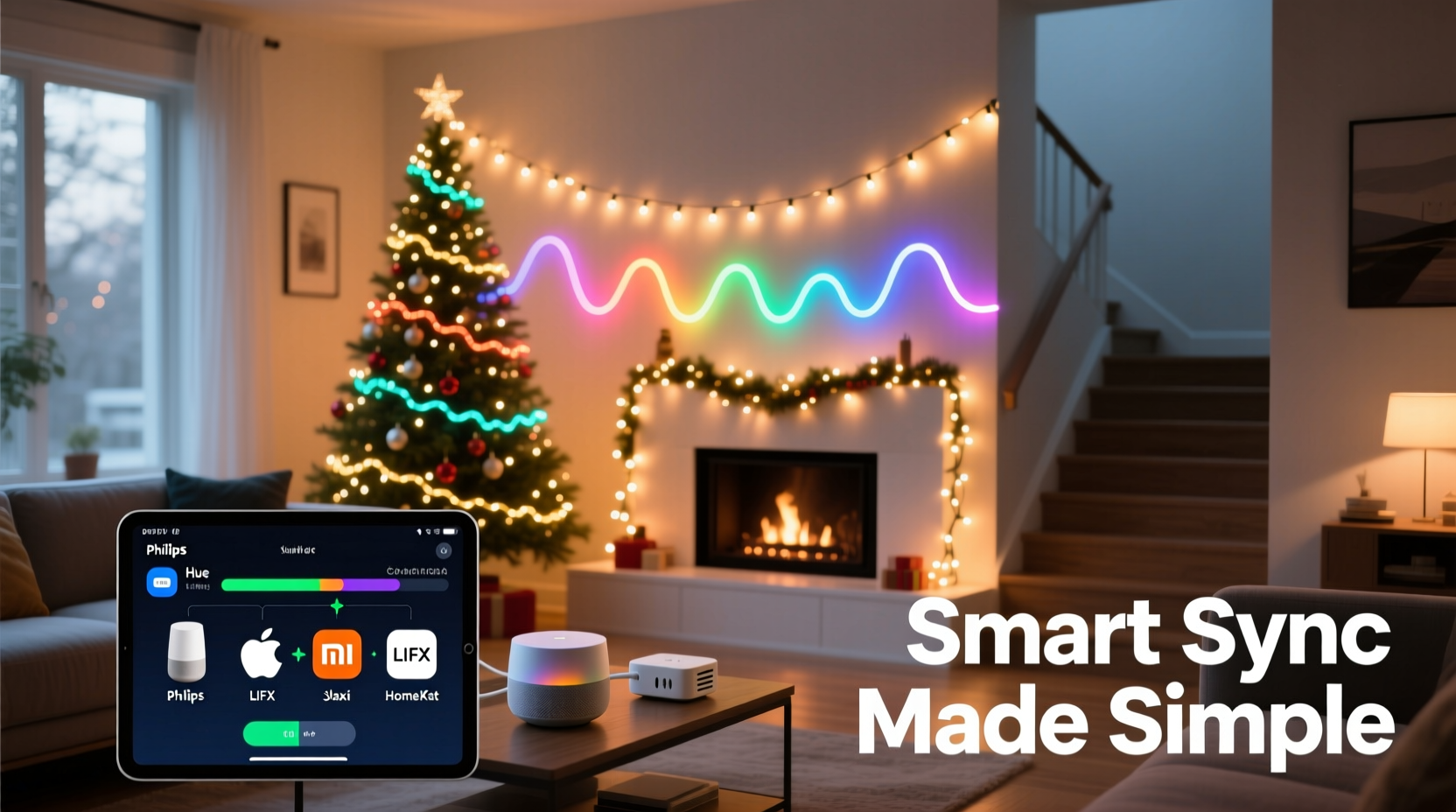 how to sync multiple strands of smart christmas lights across different brands
