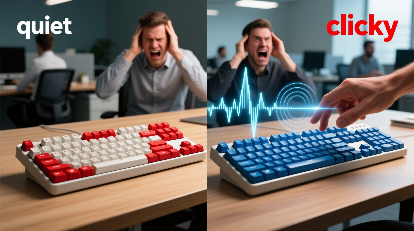 mechanical keyboard red switches vs blue switches which one is actually annoying for coworkers
