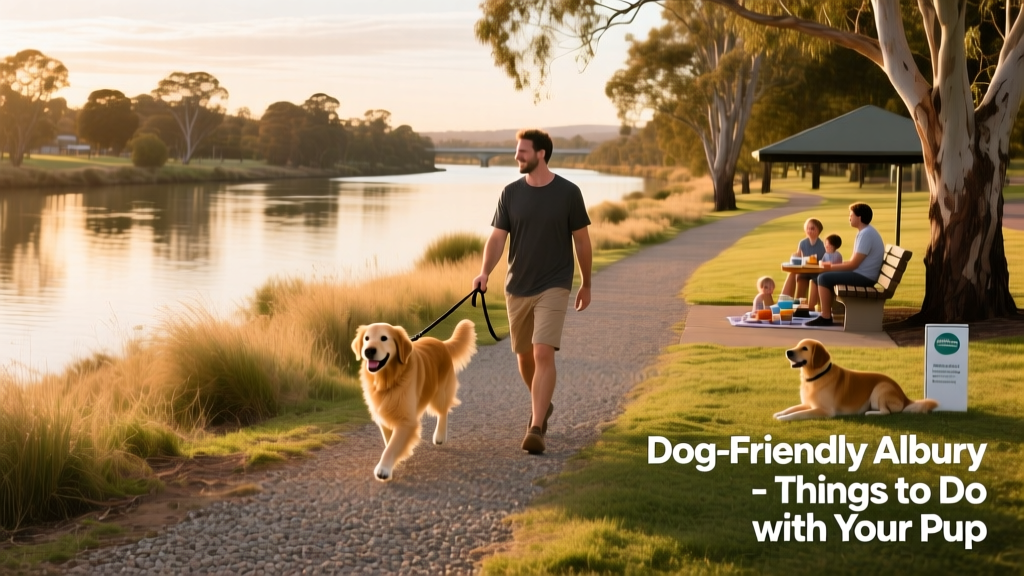 Scenic riverside walking path along the Murray River foreshore in Albury
