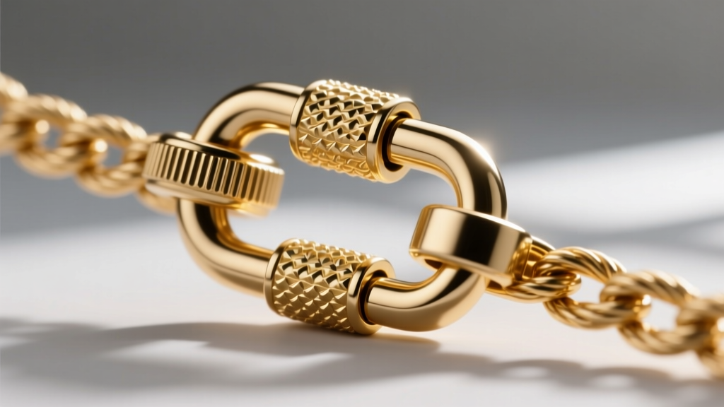 Detailed view of a heavy-duty 14mm lobster clasp attached to a 4mm gold rope chain, showing secure hardware for heavy pendants.