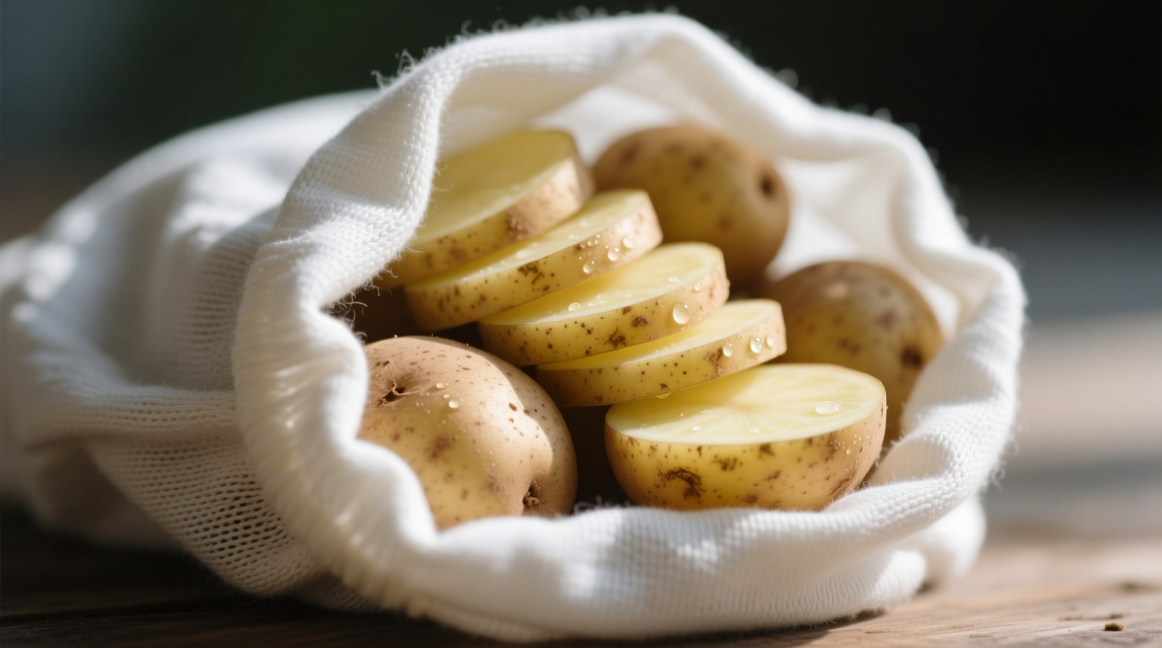 Raw potato slices placed inside white cotton sock