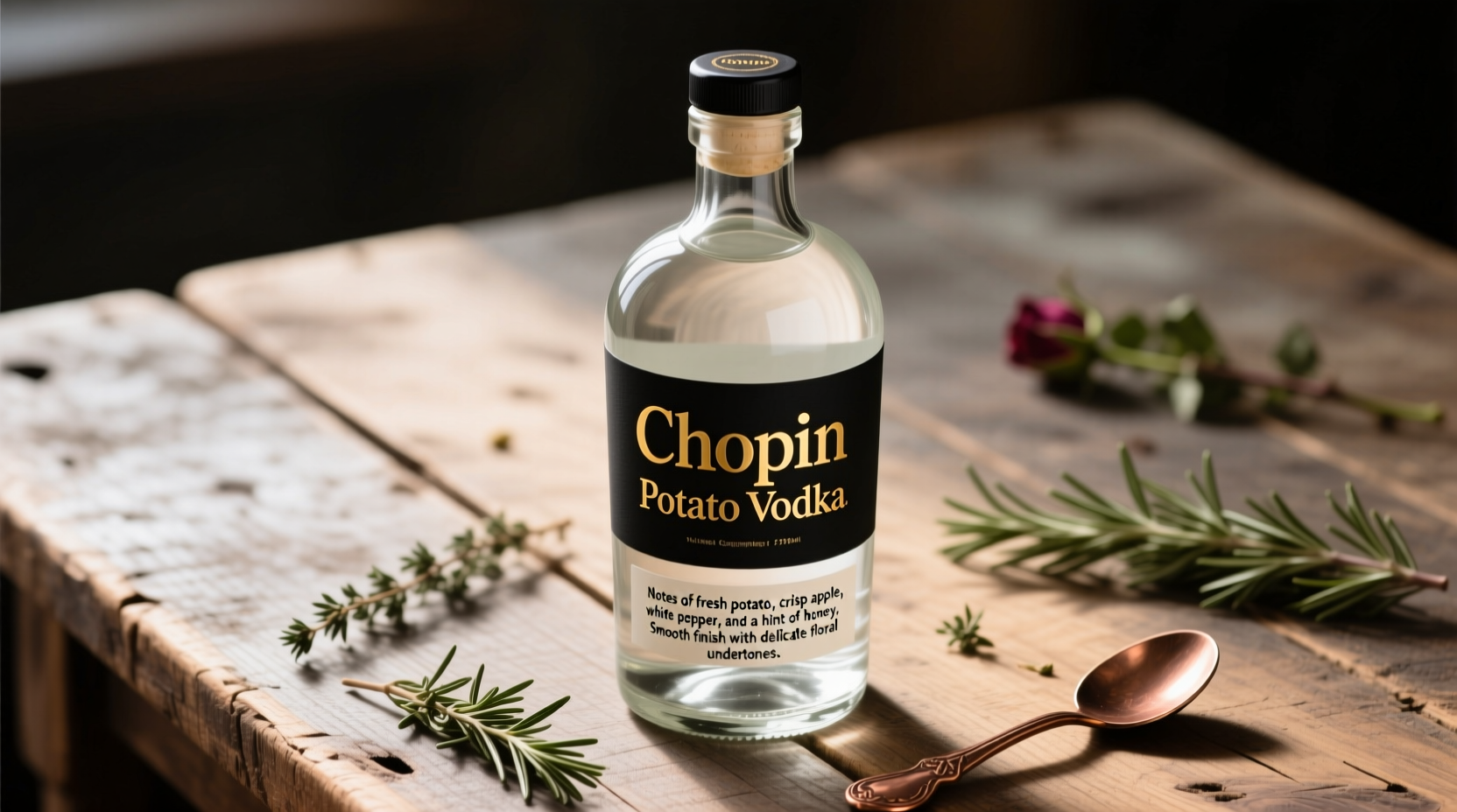 Chopin Potato Vodka bottle with tasting notes
