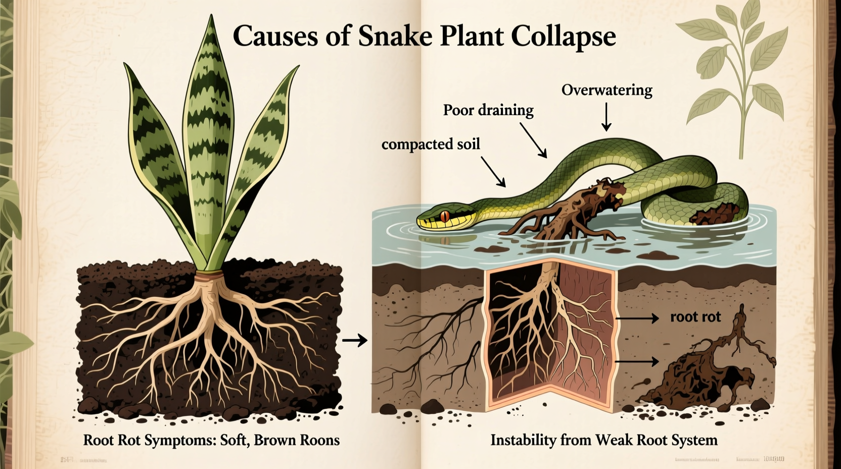 why is my snake plant falling over causes of root rot and instability