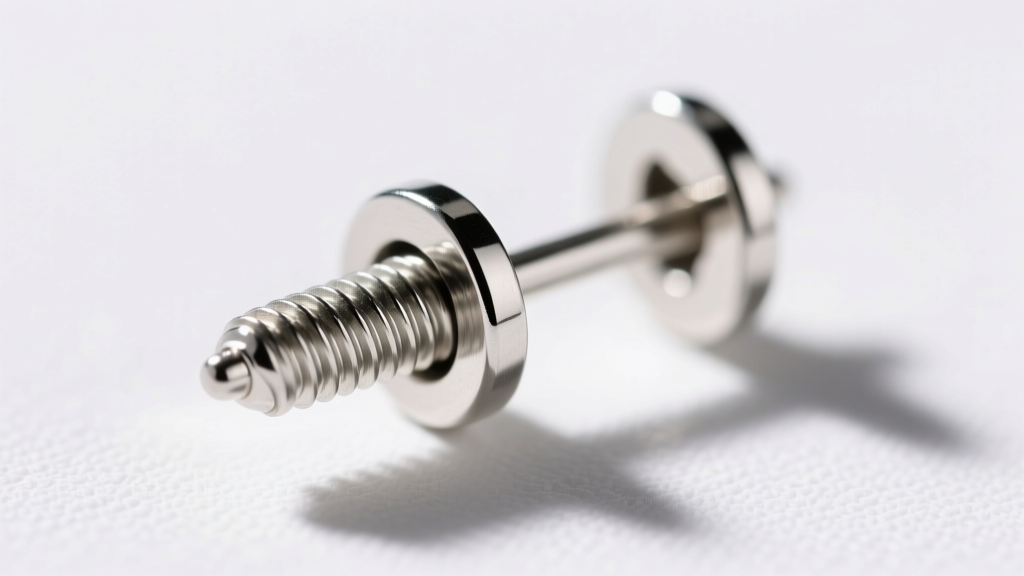 Extreme close-up of a 20-gauge earring post with a secure threaded screw-back clasp, highlighting the precise metal threading detail