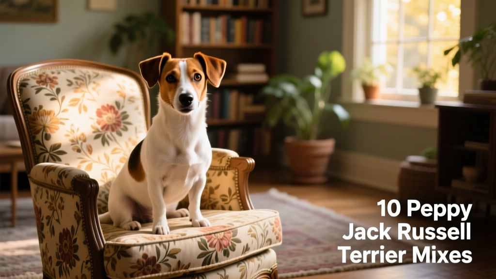 jackshund jack russell terrier dachsund mix sitting on a patterned chair