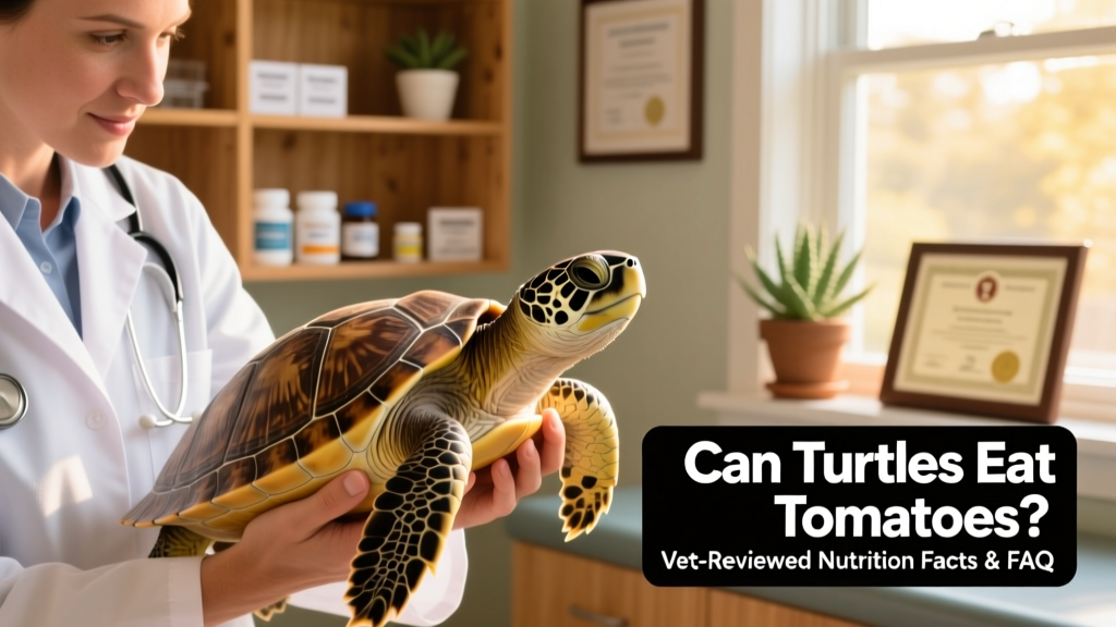 A veterinarian gently holding a turtle while examining its mouth and eyes during a wellness check