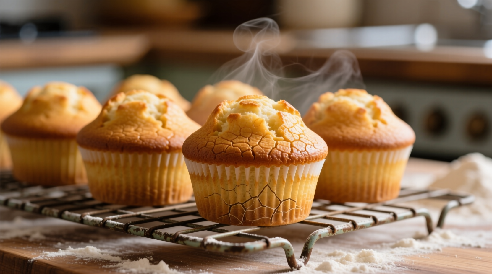 Perfectly baked golden cupcakes with springy texture on cooling rack