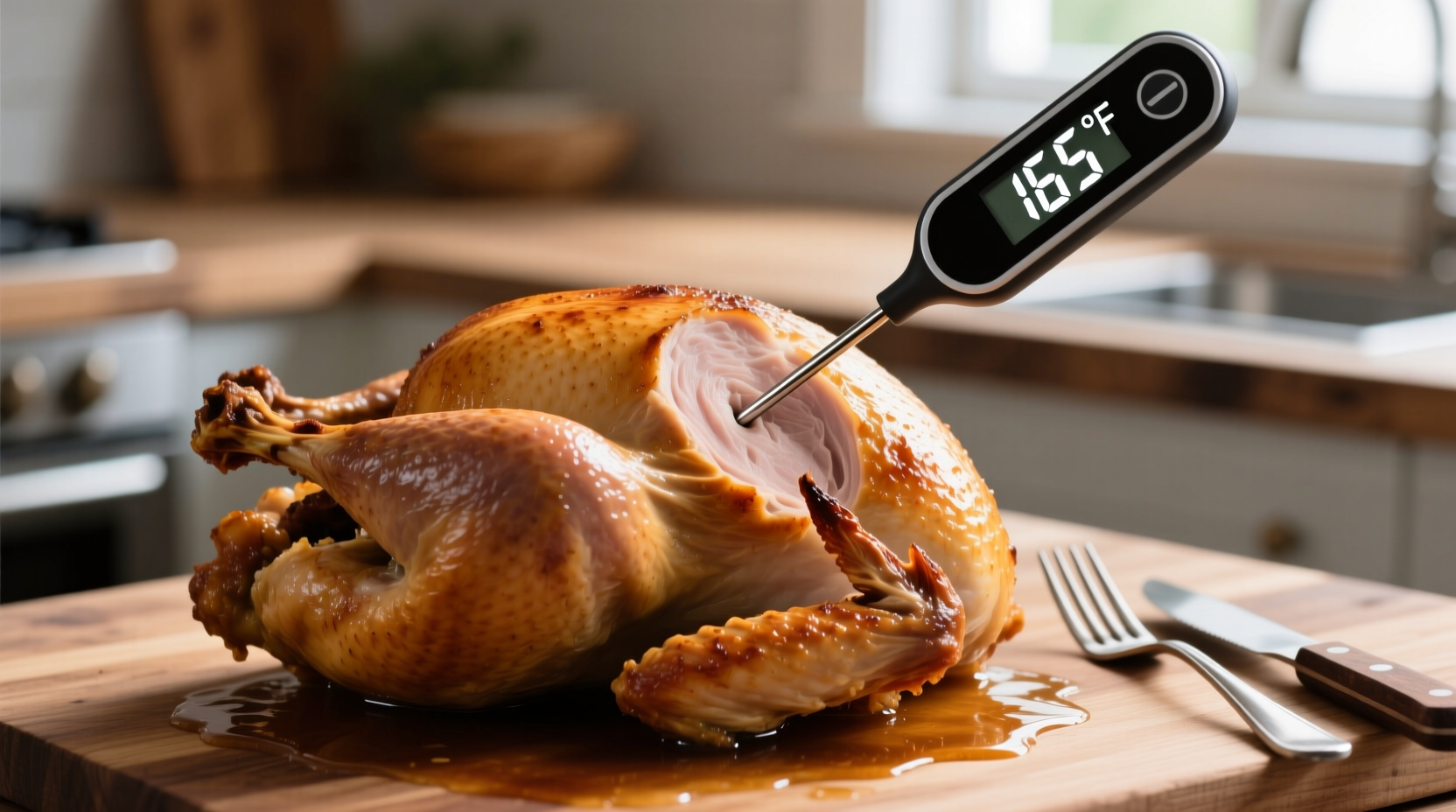 Proper meat thermometer placement in turkey