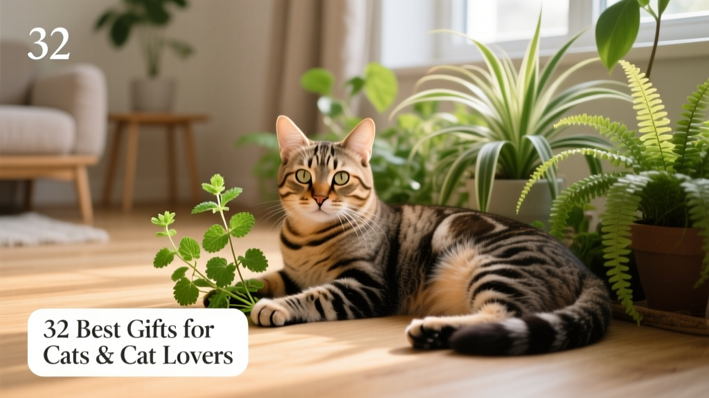 Cat surrounded by cat-friendly plants