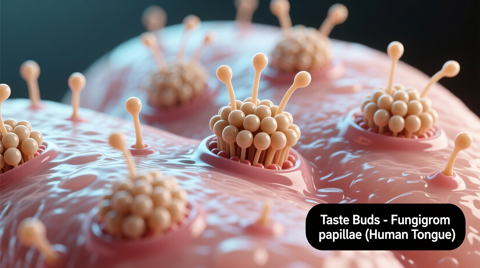 Microscopic view of taste buds on human tongue papillae